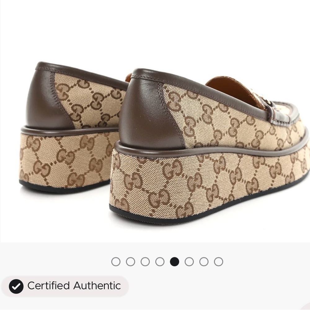 Gucci Brown & Beige GG Canvas Platform Loafers - Picture 4 of 6